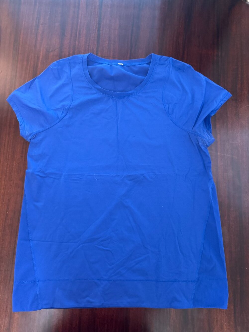 Lululemon Mesh Back Running Top Size 8 Blue Short Sleeve EUC